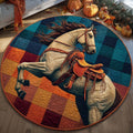 Majestic Horse Round Mat Rug - Non-Slip Washable Round Area Rug for Bedroom & Living Room (Design 11)