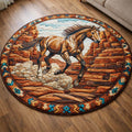 Majestic Horse Round Mat Rug - Non-Slip Washable Round Area Rug for Bedroom & Living Room (Design 3)