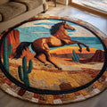 Majestic Horse Round Mat Rug - Non-Slip Washable Round Area Rug for Bedroom & Living Room (Design 8)