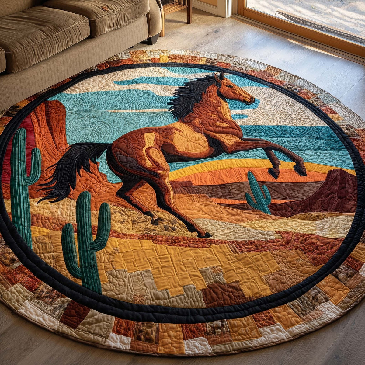 Majestic Horse Round Mat Rug - Non-Slip Washable Round Area Rug for Bedroom & Living Room (Design 8)