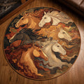 Majestic Horse Round Mat Rug - Non-Slip Washable Round Area Rug for Bedroom & Living Room (Design 2)
