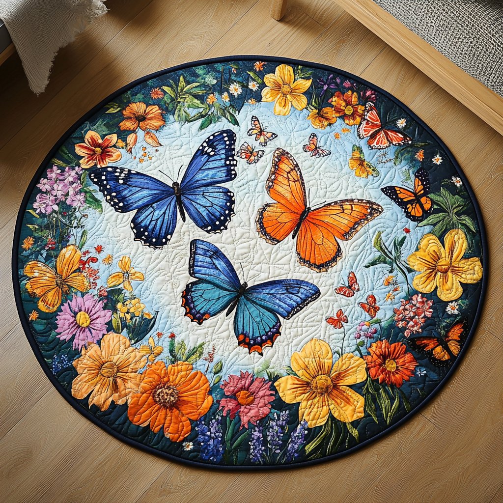Meadow Monarch Round Mat Rug - Nature Design | Serene Home Decor (Design 2)