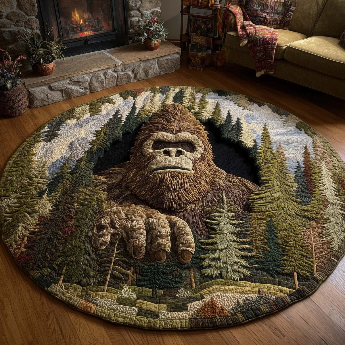 Merry Squatchmas Round Mat Rug - Nature Design | Serene Home Decor (Design 11)