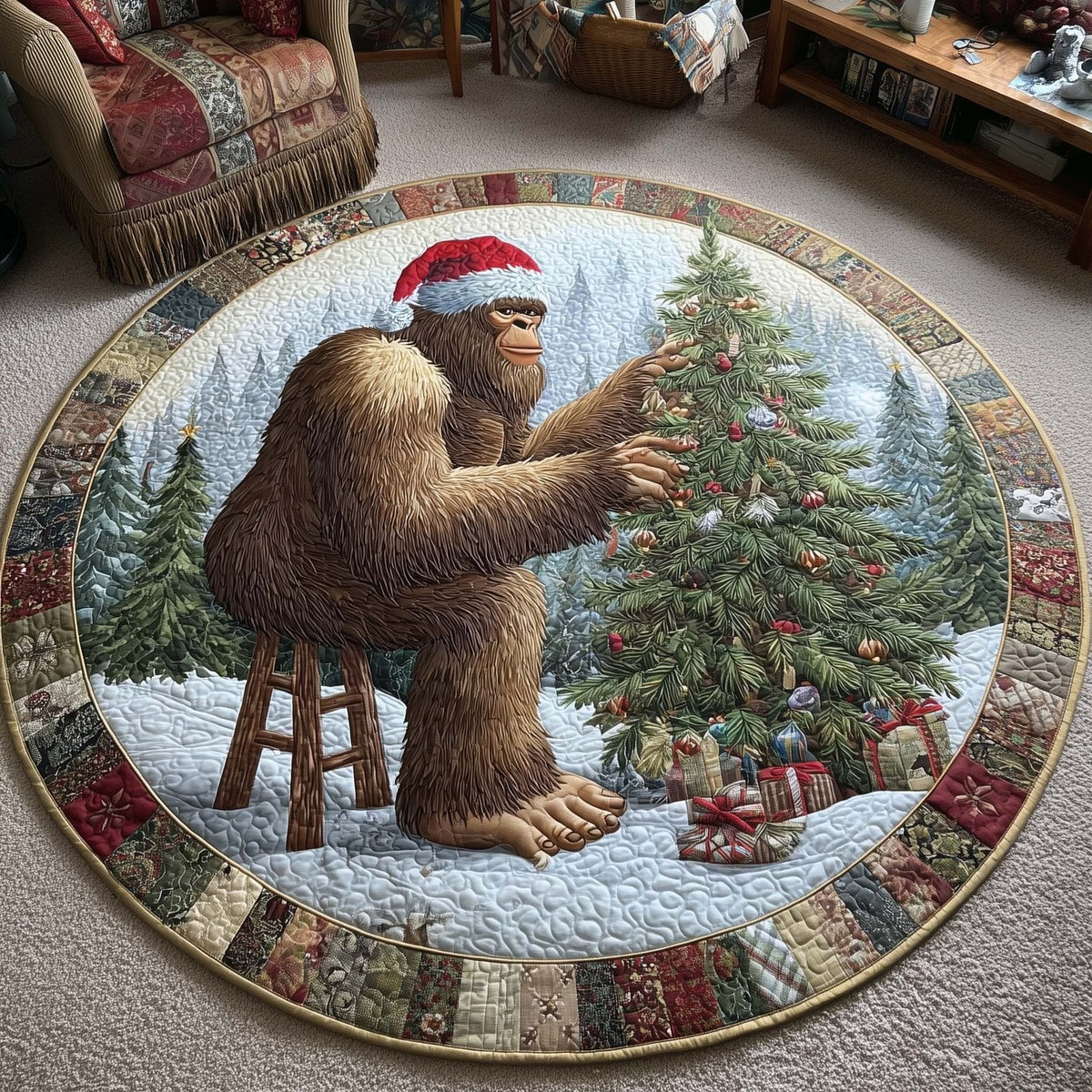 Merry Squatchmas Round Mat Rug - Nature Design | Serene Home Decor (Design 7)