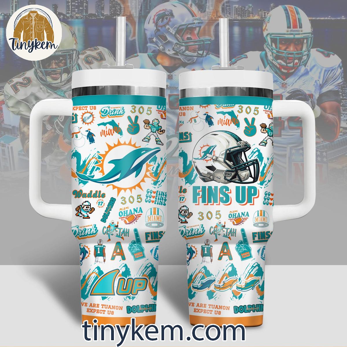 Miami Dolphins Miami Ohana Fins This Team Makes Me Drink 30oz or 40oz Stainless Steel Tumbler With Handle HG
