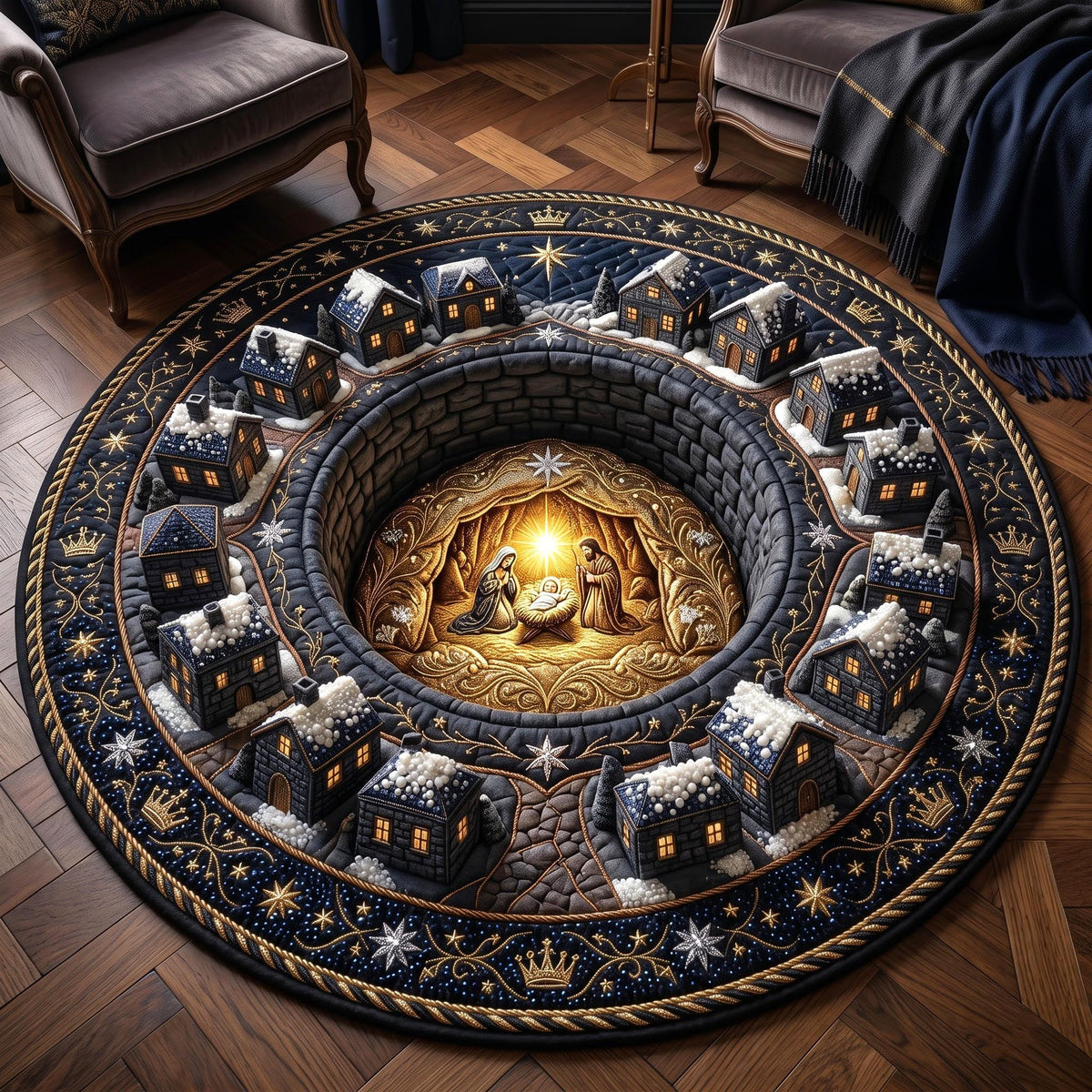 Midnight Nativity Round Mat Rug - Nature Design | Serene Home Decor