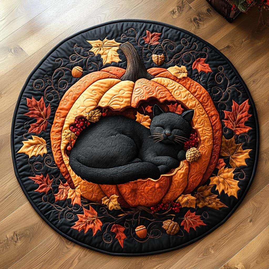Midnight Prowl Round Mat Rug - Non-Slip Washable Round Area Rug for Bedroom & Living Room (Design 2)