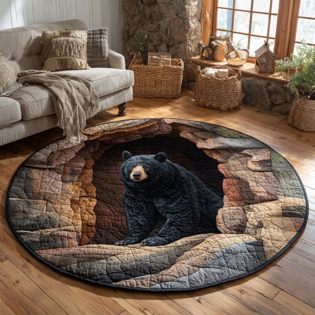 Mountain Bear Round Mat Rug - Non-Slip Washable Round Area Rug for Bedroom & Living Room (Design 2)