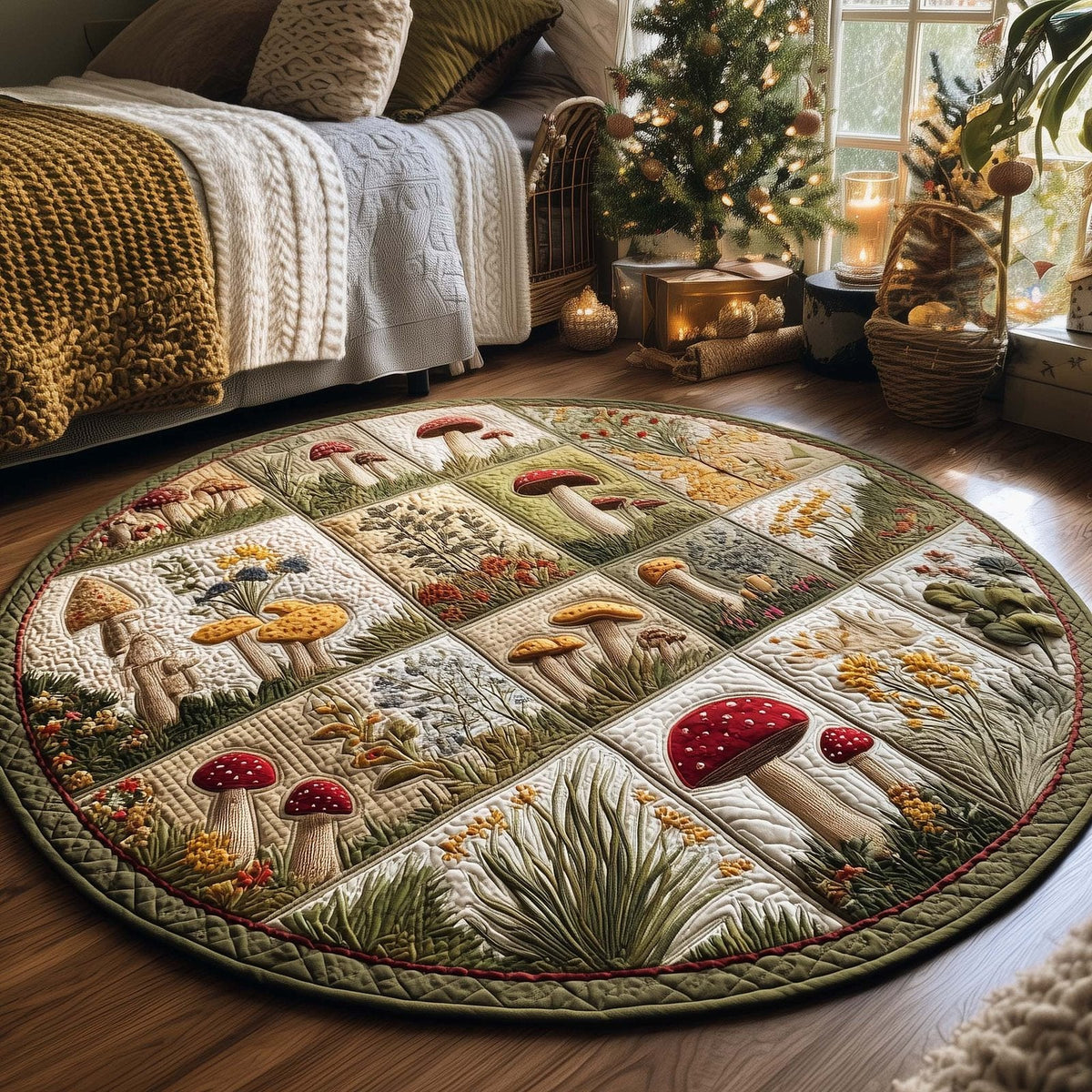 Mushroom Patch Round Mat Rug - Nature Design | Serene Home Decor (Design 2)