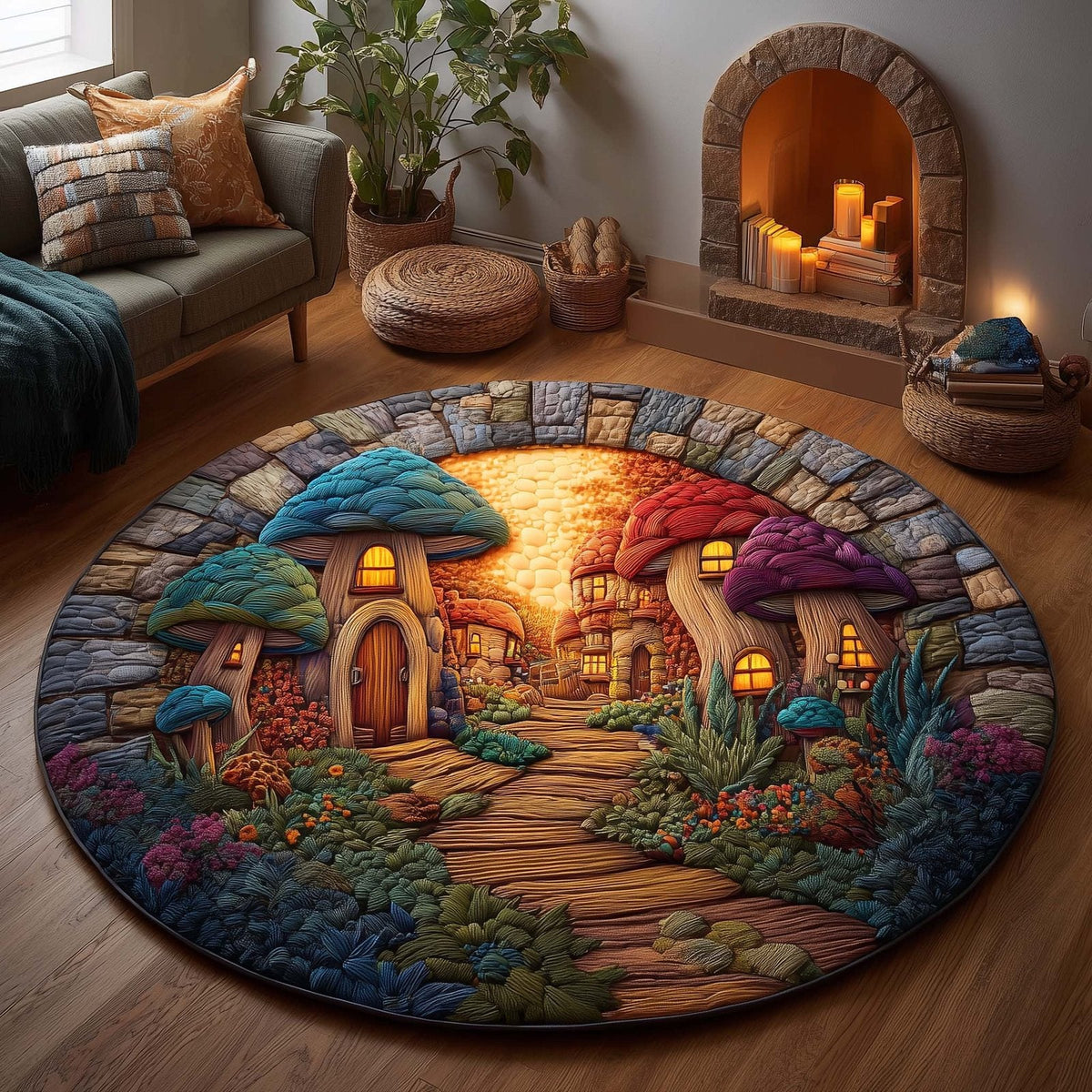 Mushroom Round Mat Rug - Nature Design | Serene Home Decor (Design 21)