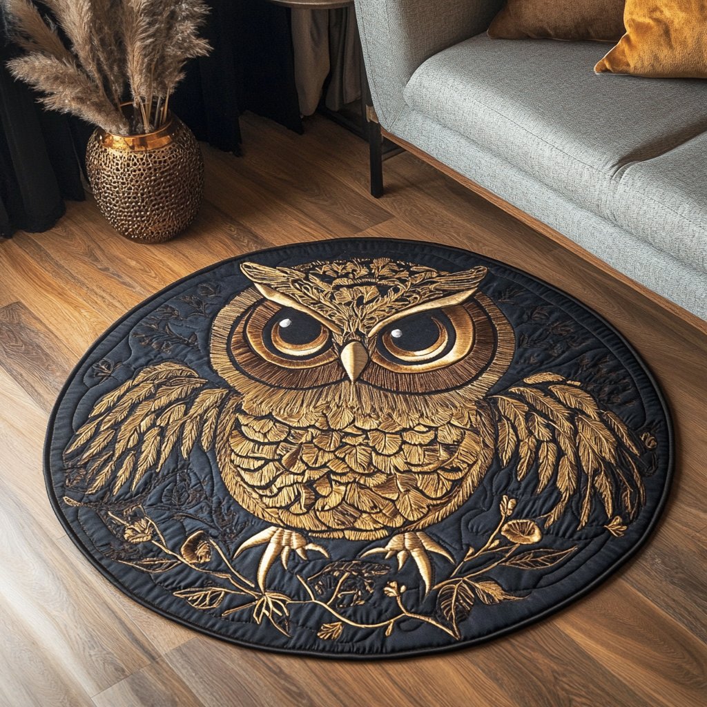 Mystic Owl Round Mat Rug - Non-Slip Washable Round Area Rug for Bedroom & Living Room (Design 2)