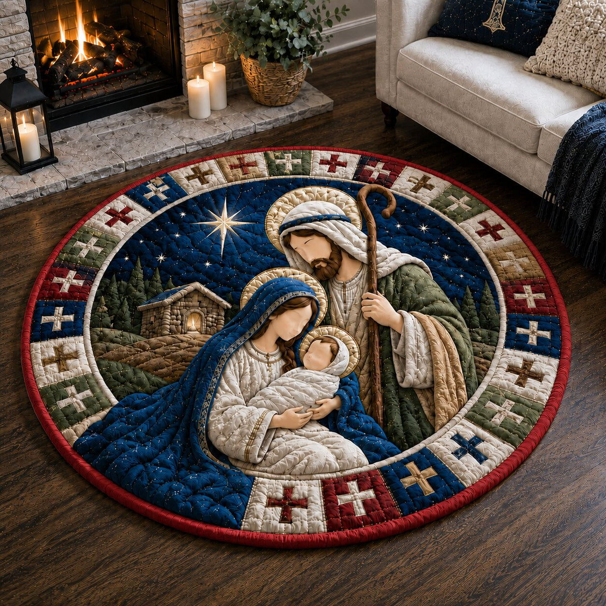 Nativity Blessing Round Mat Rug - Nature Design | Serene Home Decor