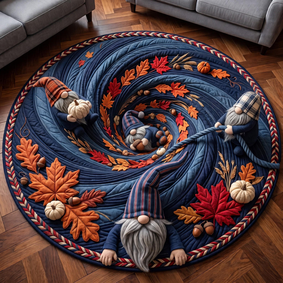 Navy Gnome Round Mat Rug - Nature Design | Serene Home Decor
