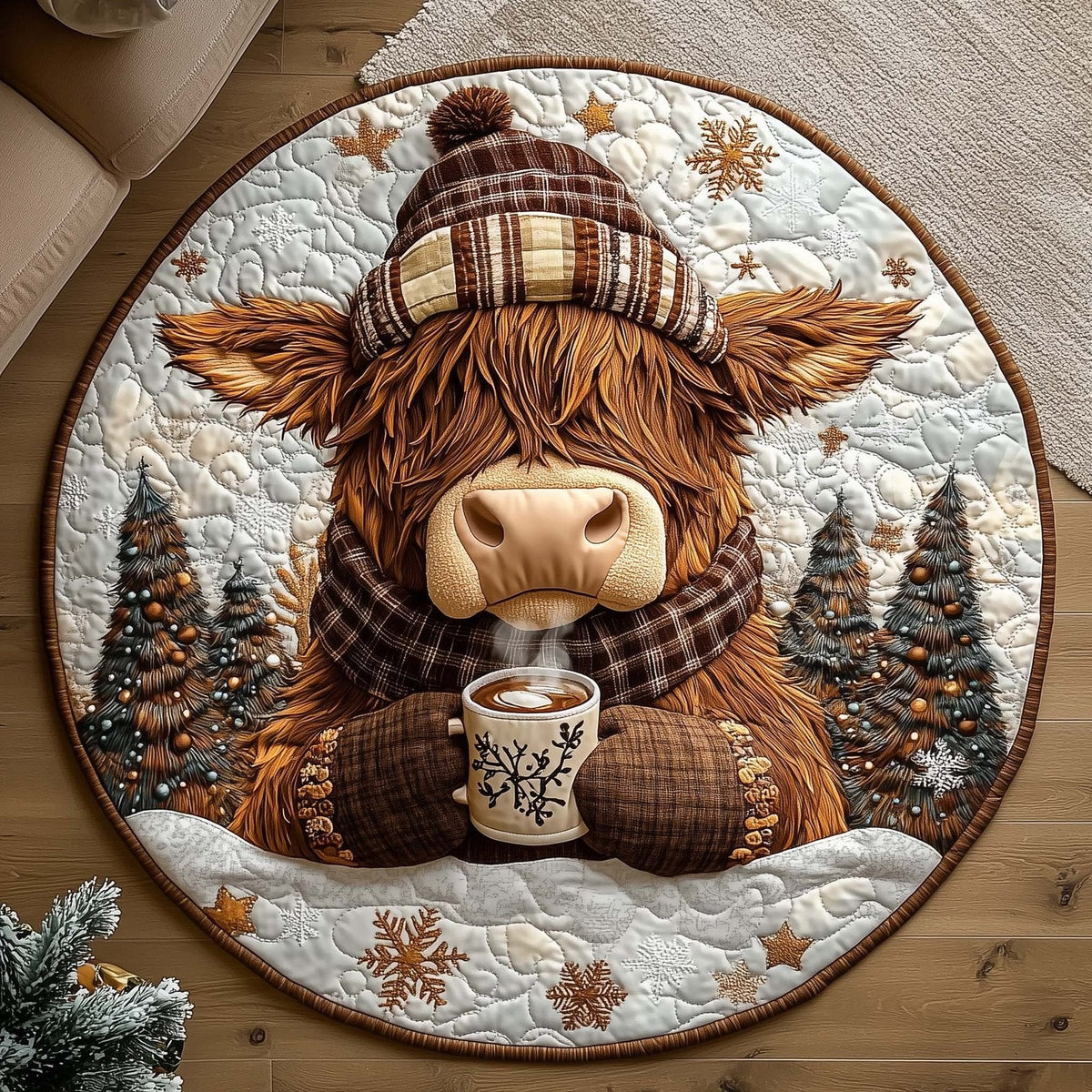 Nordic Cow Round Mat Rug - Nature Design | Serene Home Decor (Design 6)