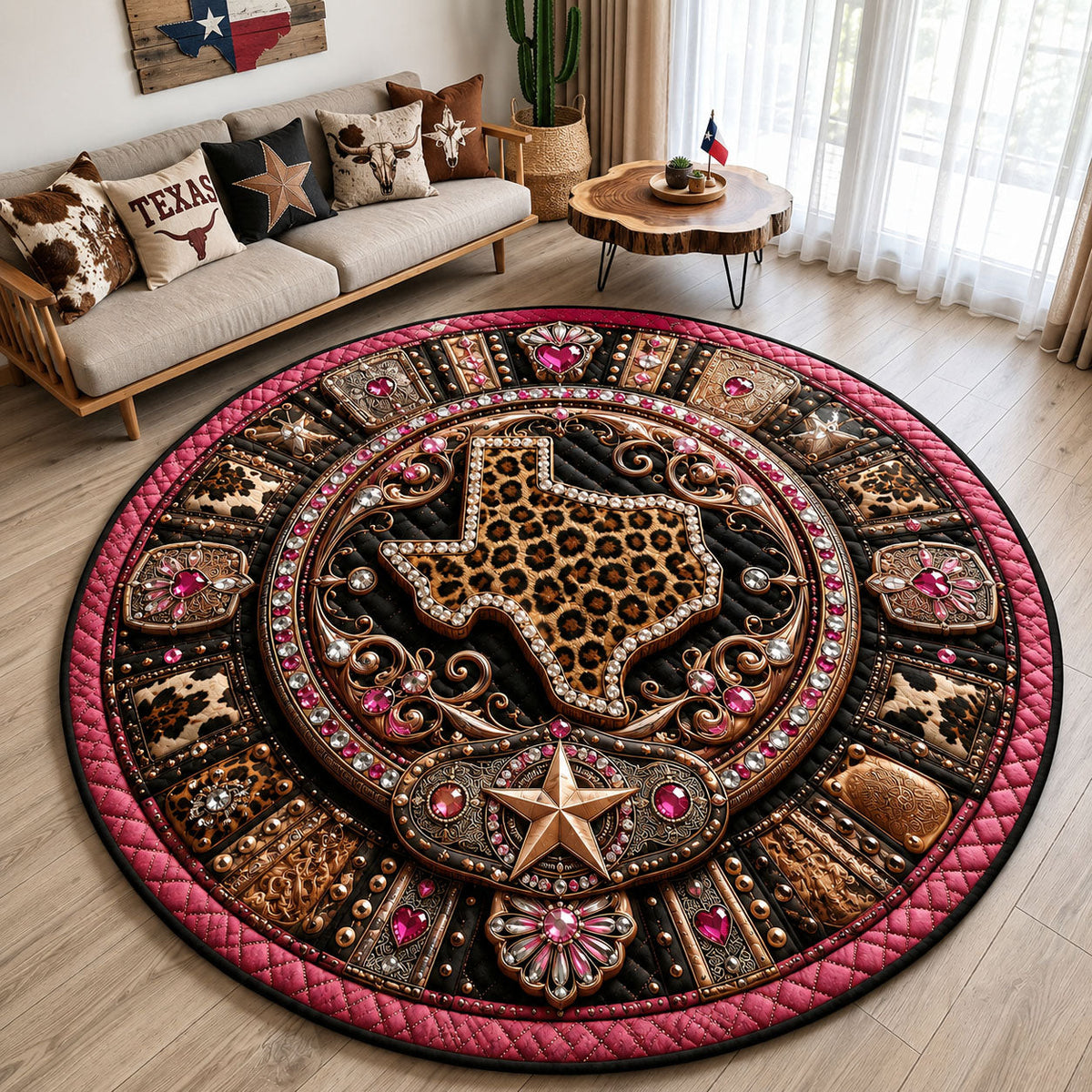 Pink Leopard Texas Round Mat Rug - Nature Design | Serene Home Decor