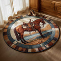 Prairie Horse Round Mat Rug - Non-Slip Washable Round Area Rug for Bedroom & Living Room (Design 7)