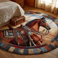 Prairie Horse Round Mat Rug - Non-Slip Washable Round Area Rug for Bedroom & Living Room (Design 10)