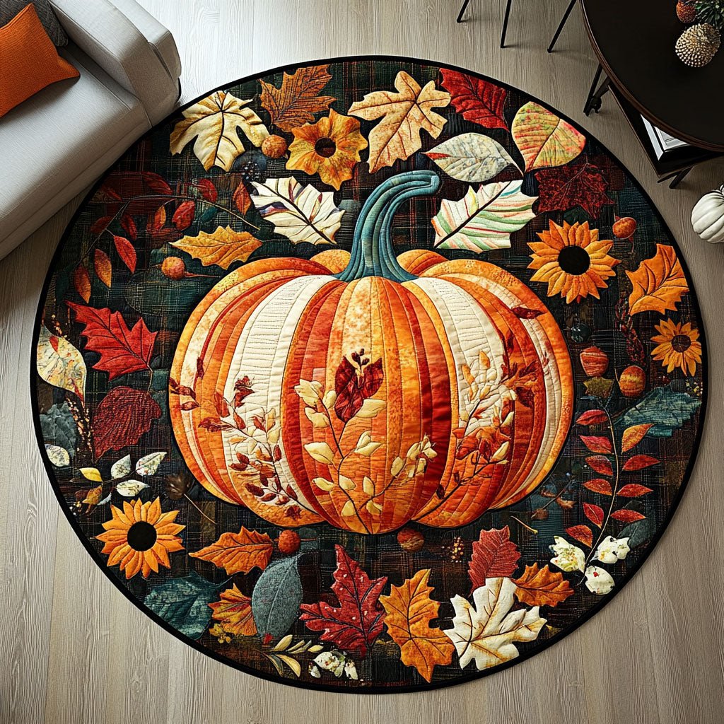 Pumpkin Glow Halloween Round Mat Rug - Non-Slip Washable Round Area Rug for Bedroom & Living Room (Design 2)
