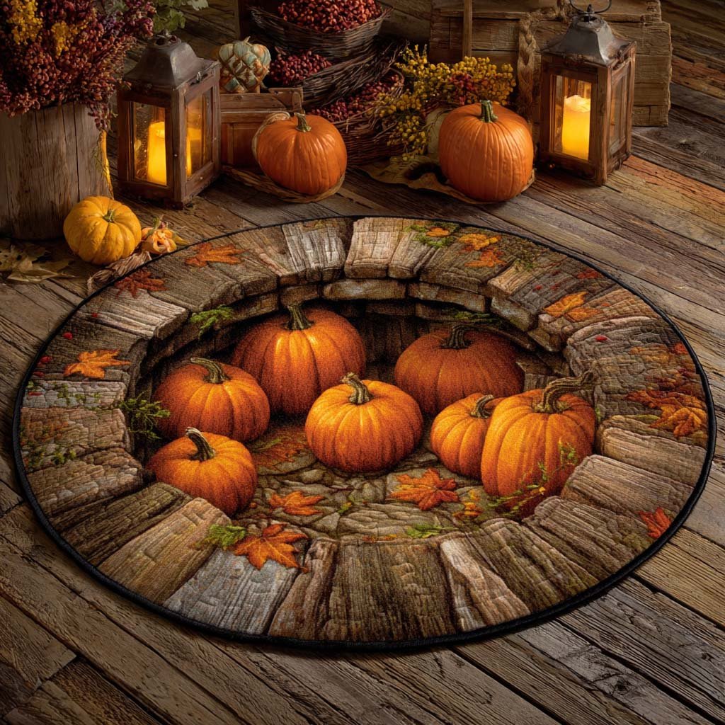Pumpkin Pit Halloween Round Mat Rug - Non-Slip Washable Round Area Rug for Bedroom & Living Room (Design 3)