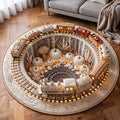 Pumpkin Railway Round Mat Rug - Seasonal Design | Festive Home Decor