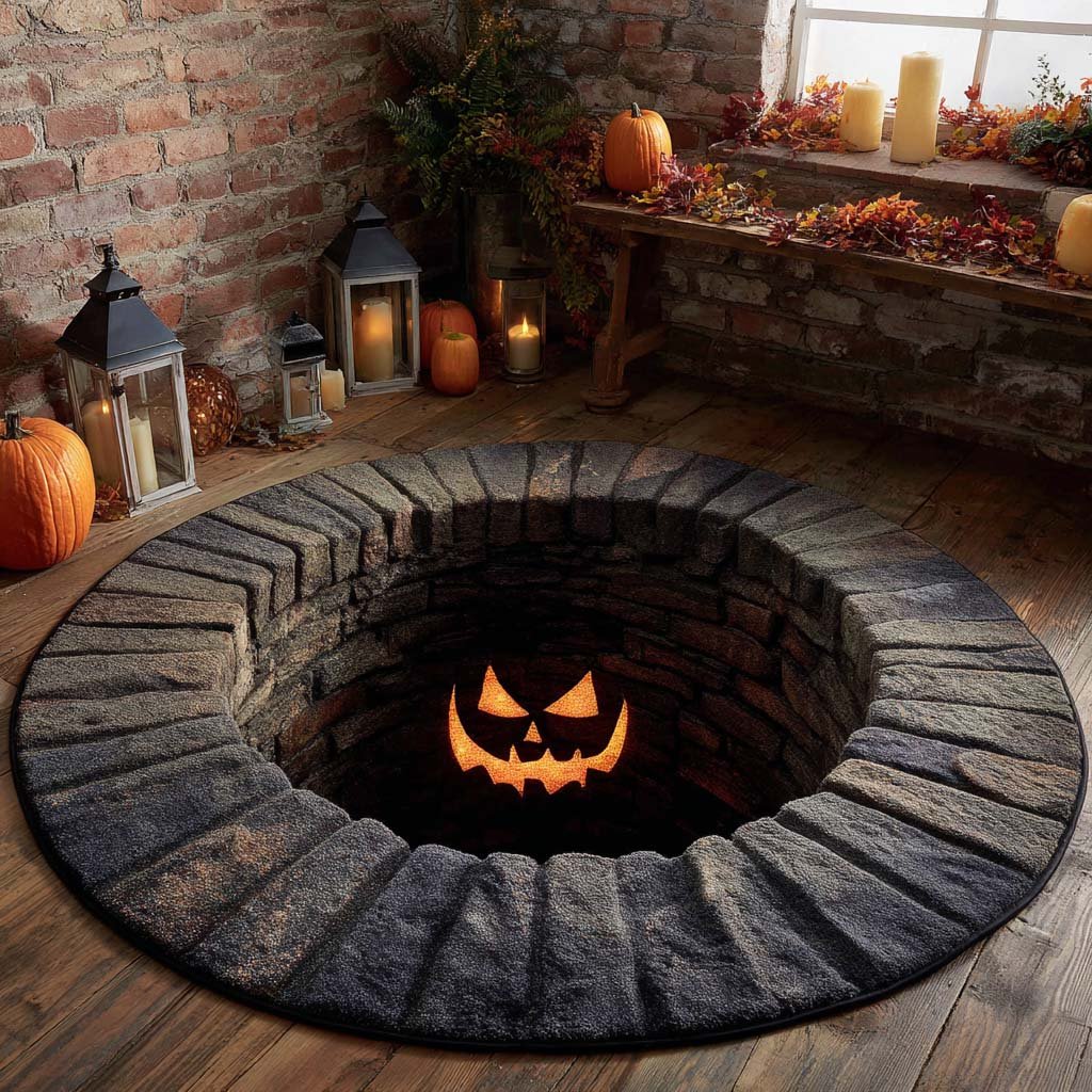 Pumpkin Well Halloween Round Mat Rug - Non-Slip Washable Round Area Rug for Bedroom & Living Room (Design 2)
