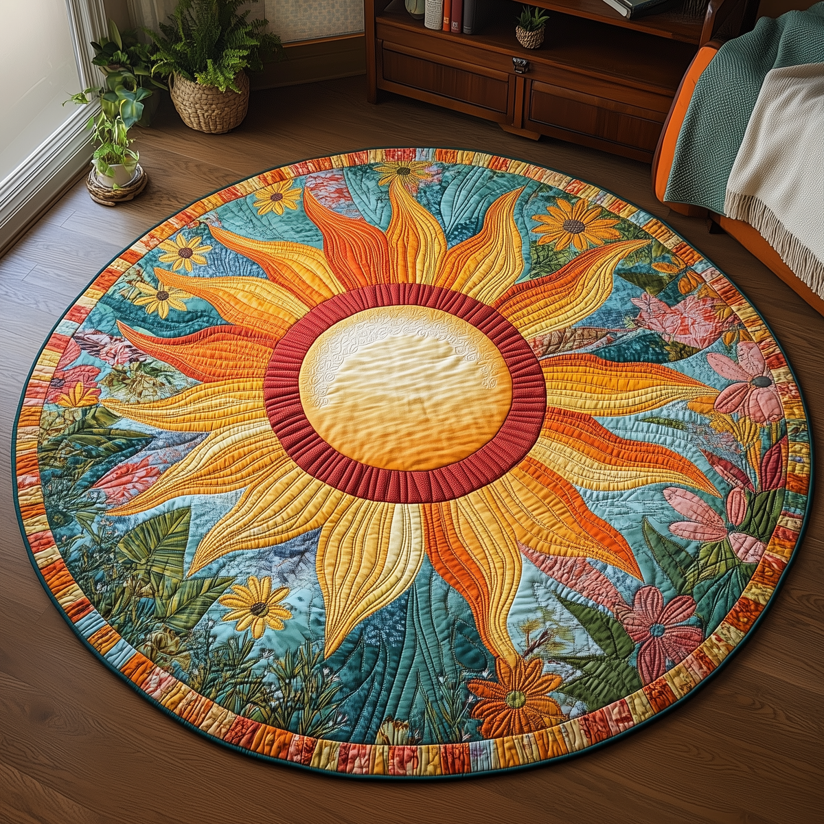 Radiant Bloom Round Mat Rug - Nature Design | Serene Home Decor (Design 2)