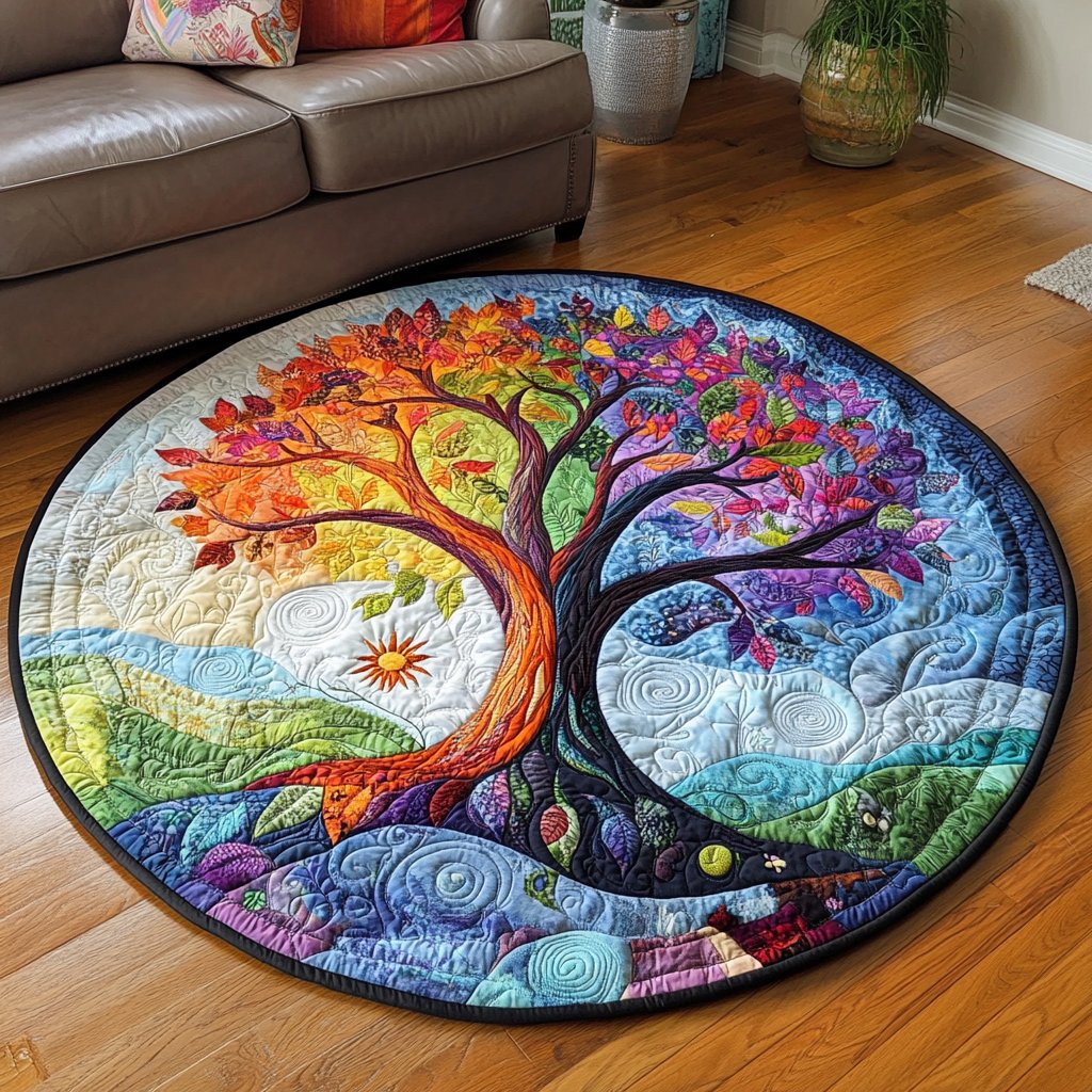 Rainbow Tree of Life Round Mat Rug - Nature Design | Serene Home Decor