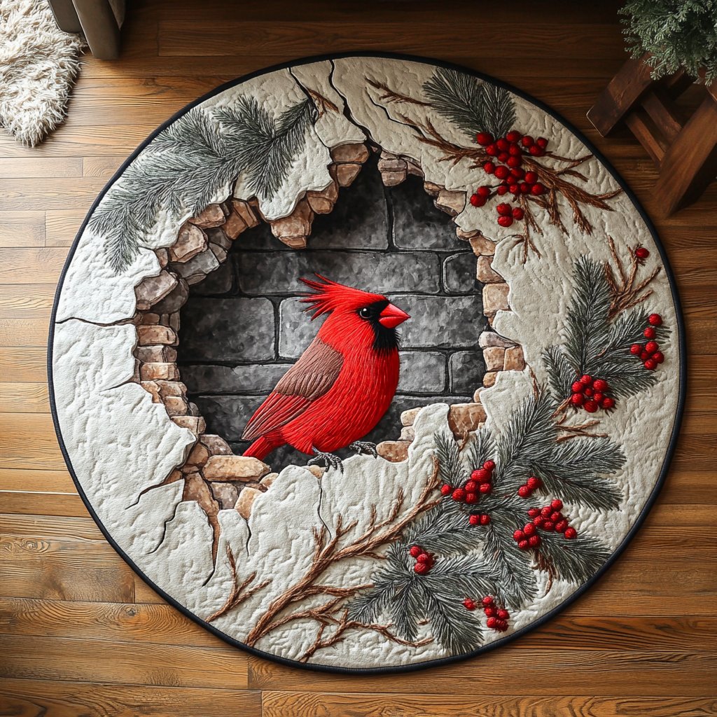 Red Cardinal Round Mat Rug - Nature Design | Serene Home Decor