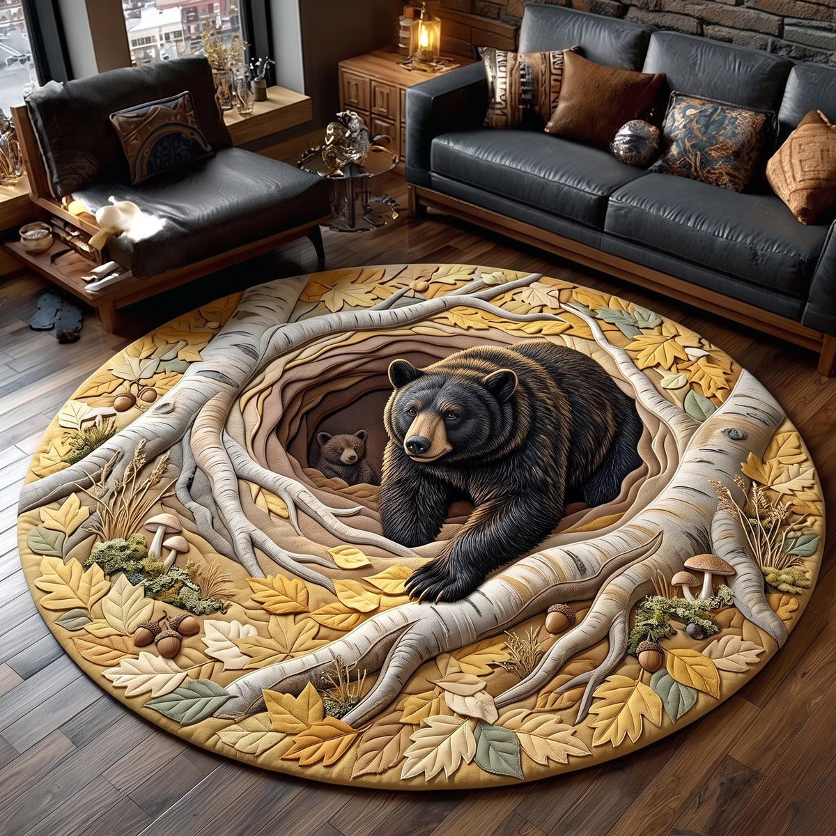 Rustic Bear Round Mat Rug - Cute Animal Design | Charming Home Decor