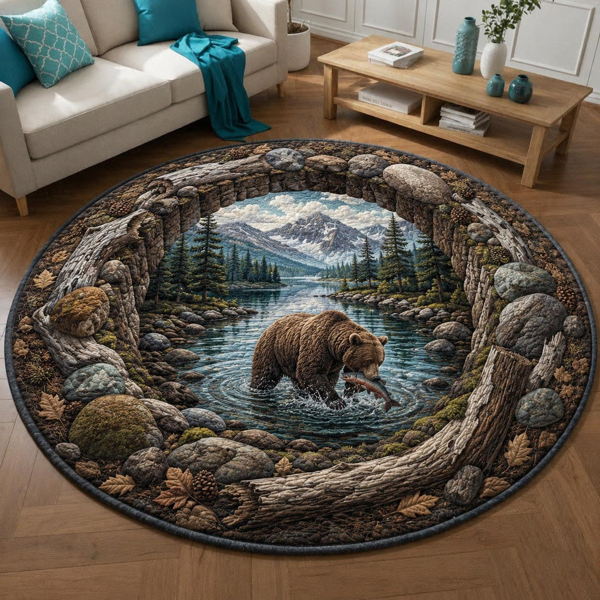 Rustic Guardian Round Mat Rug - Nature Design | Serene Home Decor (Design 9)