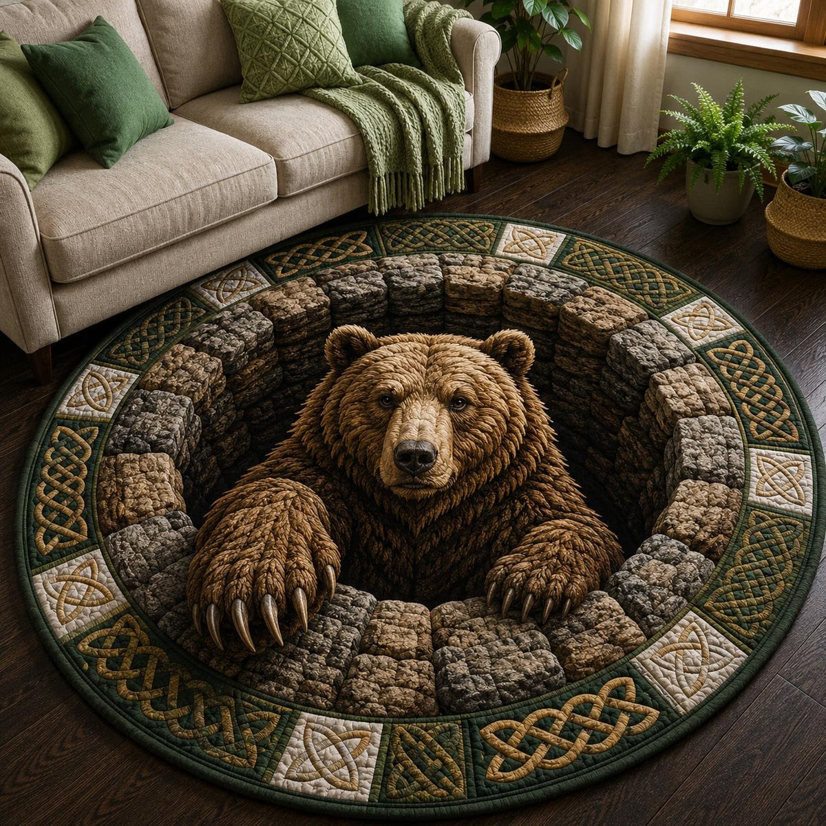 Rustic Guardian Round Mat Rug - Nature Design | Serene Home Decor (Design 18)