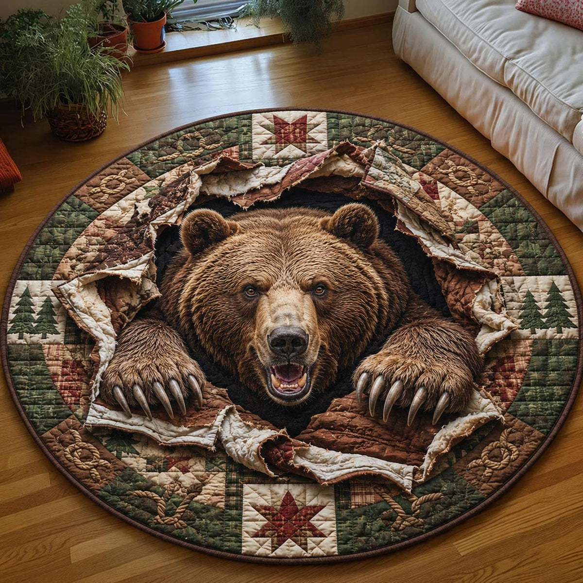Rustic Guardian Round Mat Rug - Nature Design | Serene Home Decor (Design 3)