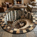Rustic Wilderness Round Mat Rug - Nature Design | Serene Home Decor (Design 6)