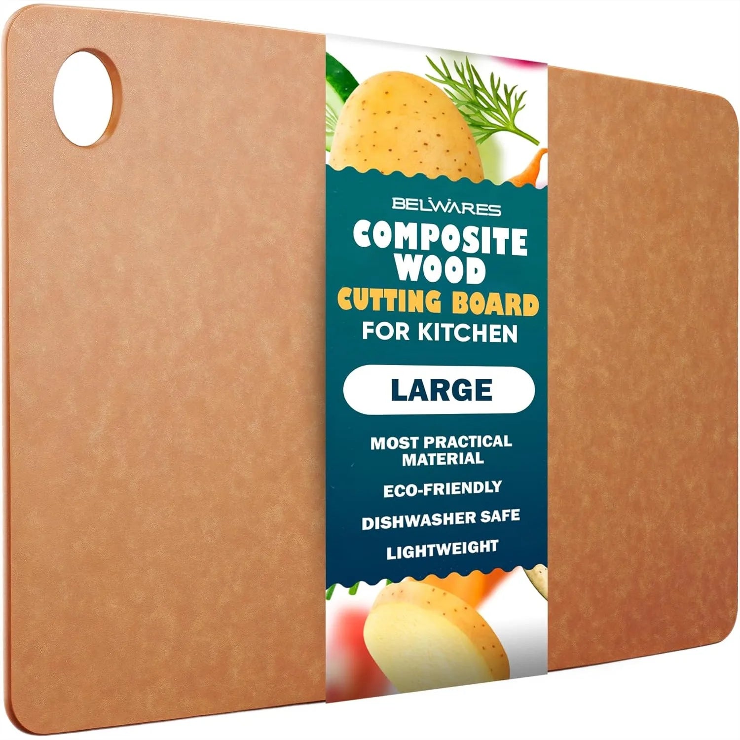 Dishwasher Safe Cutting Board, Large Composite Wood Chopping Board, Heat Resistant & BPA-Free, 14.5x11.25 Inch Natural