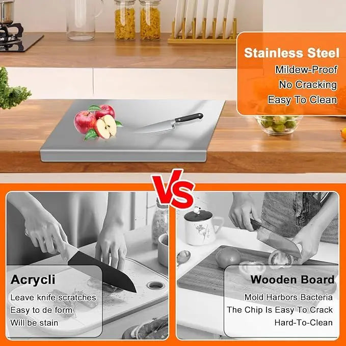 Large Stainless Steel Cutting Board 304 with Lid And Non-Slip Pad Kitchen Chopping Board for Meat Suitable for Countertop