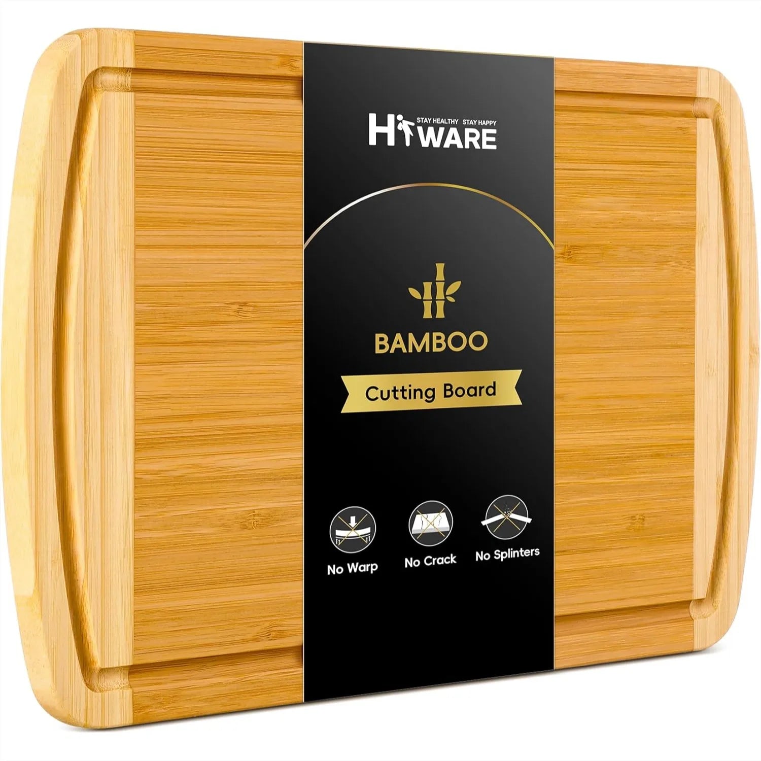 Large Wooden Cutting Board for Kitchen Meal Prep & Serving - Bamboo Cutting Board with Juice Groove & Side Handles, Charcuterie