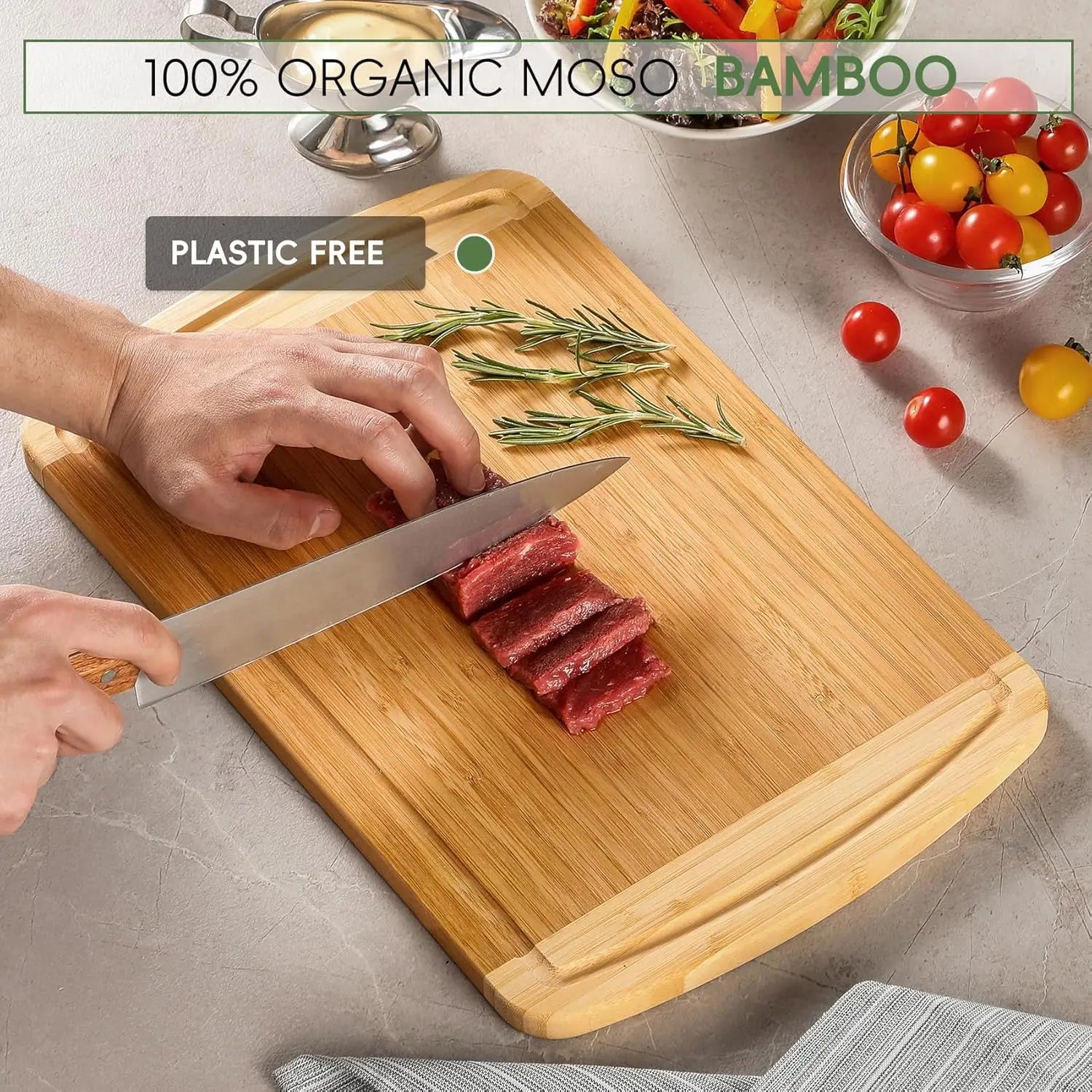 Large Wooden Cutting Board for Kitchen Meal Prep & Serving - Bamboo Cutting Board with Juice Groove & Side Handles, Charcuterie