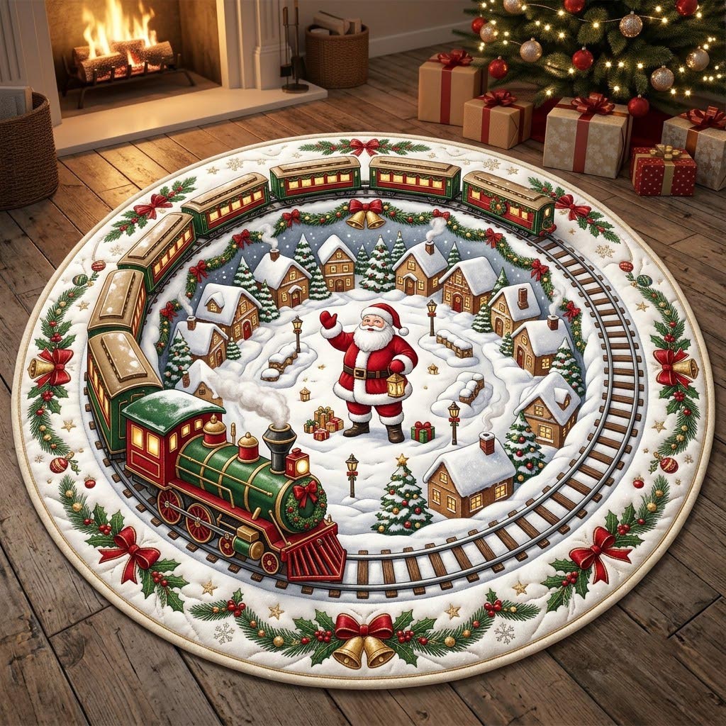 Santa Claus Round Mat Rug - Seasonal Design | Seasonal Round Carpet