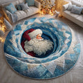 Santa Frost Christmas Round Mat Rug - Non-Slip Washable Round Area Rug for Bedroom & Living Room (Design 2)