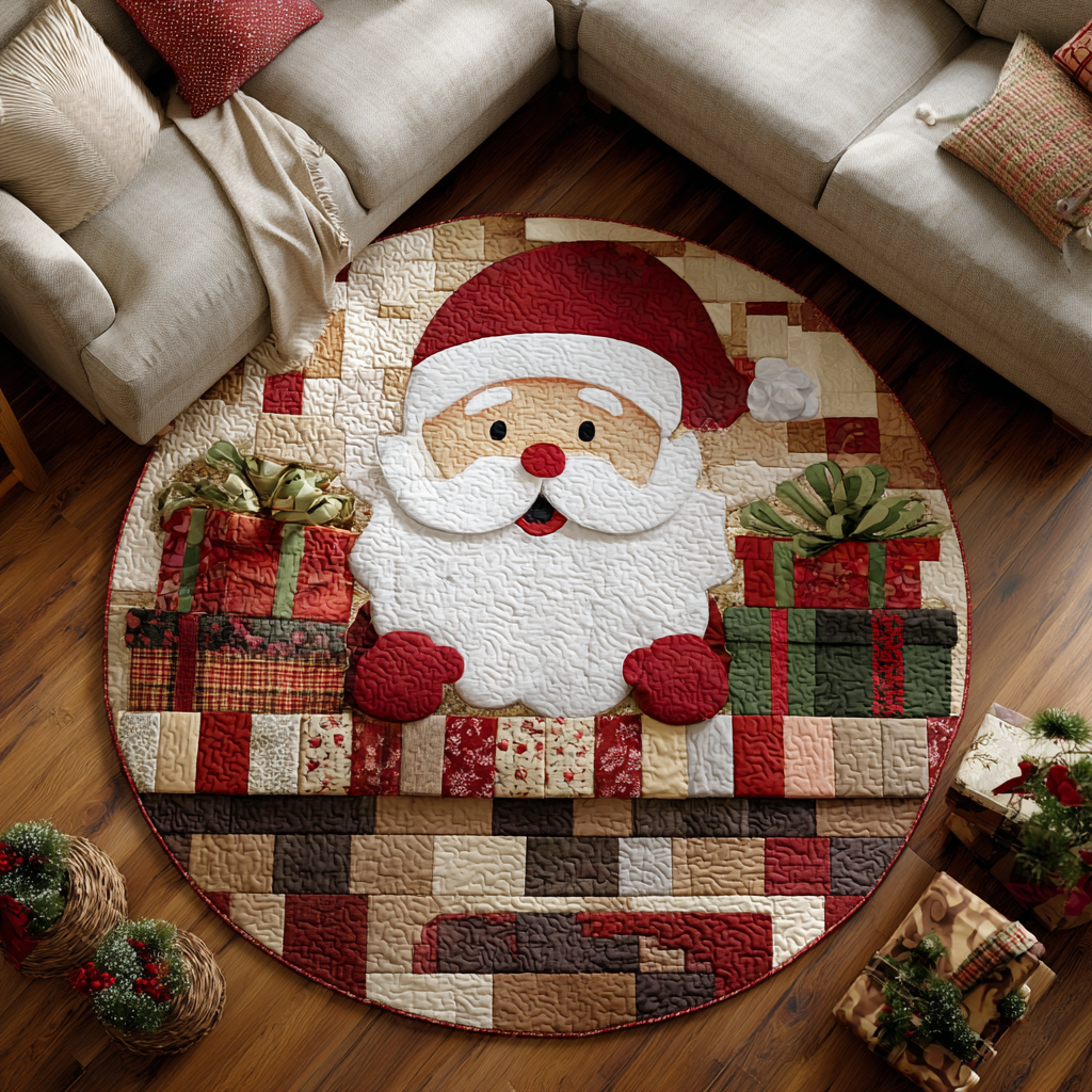 Santa Joy Christmas Round Mat Rug - Non-Slip Washable Round Area Rug for Bedroom & Living Room (Design 3)