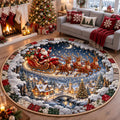 Santa Midnight Flight Round Mat Rug - Seasonal Design | Festive Home Decor