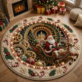 Santa Sleigh Magic Round Mat Rug - Seasonal Design | Festive Home Decor