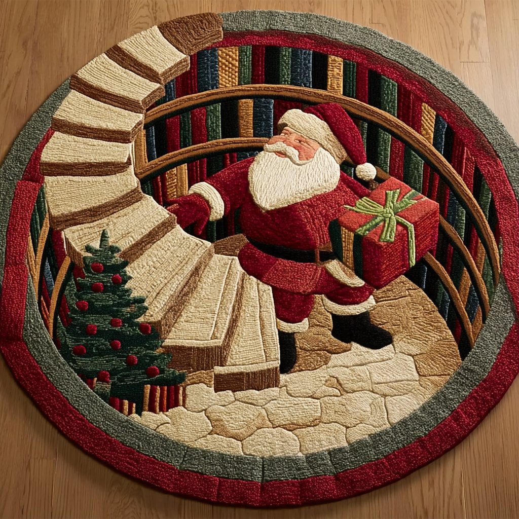 Santa Spirit Christmas Round Mat Rug - Non-Slip Washable Round Area Rug for Bedroom & Living Room (Design 2)