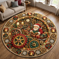 Santa Toy Workshop Round Mat Rug - Seasonal Design | Festive Home Decor