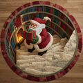Santa Whisper Christmas Round Mat Rug - Non-Slip Washable Round Area Rug for Bedroom & Living Room (Design 2)