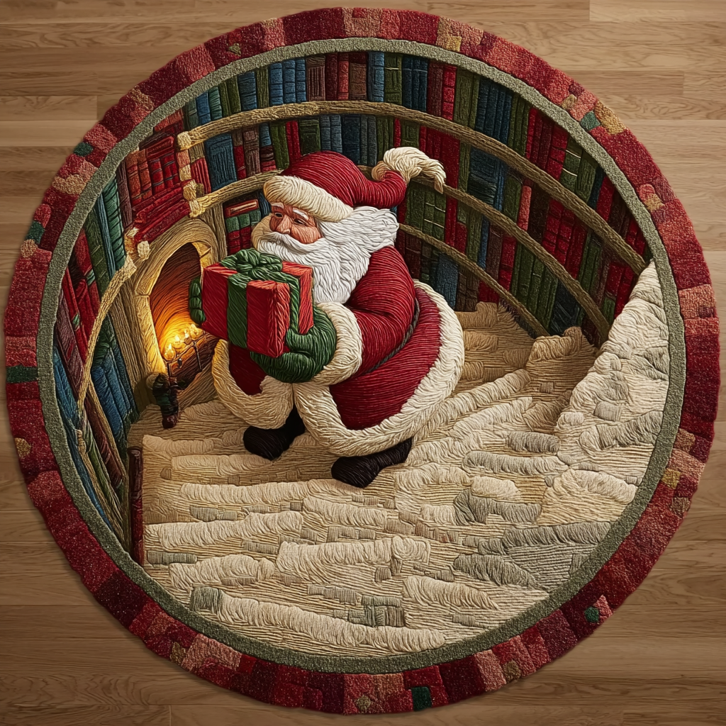 Santa Whisper Christmas Round Mat Rug - Non-Slip Washable Round Area Rug for Bedroom & Living Room (Design 2)