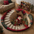 Santa Workshop Christmas Round Mat Rug - Non-Slip Washable Round Area Rug for Bedroom & Living Room (Design 11)
