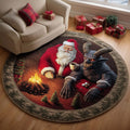 Santa and Krampus Christmas Round Mat Rug - Non-Slip Washable Round Area Rug for Bedroom & Living Room (Design 7)
