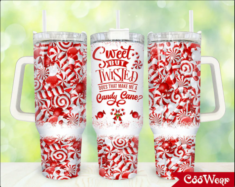 Christmas Sweet But Twisted Candy Cane 30oz or 40oz Stainless Steel Tumbler With Handle QDH