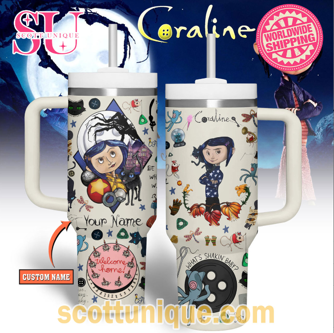 Coraline Movie Horror Halloween Premium 30oz or 40oz Stainless Steel Tumbler With Handle QDH